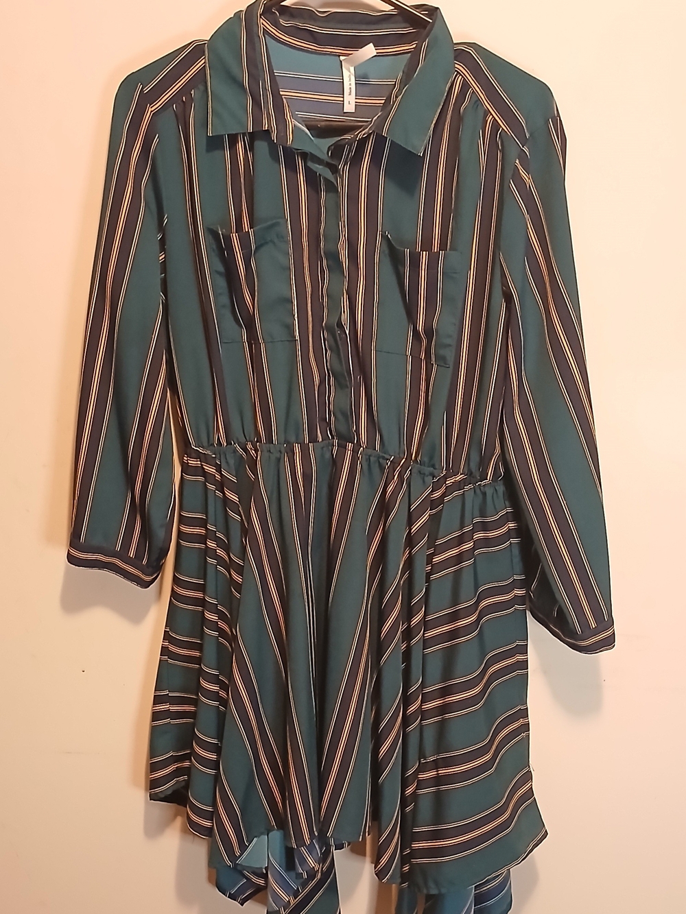 Live 4 Truth Teal and Navy Striped Long Sleeve Shirt Dress